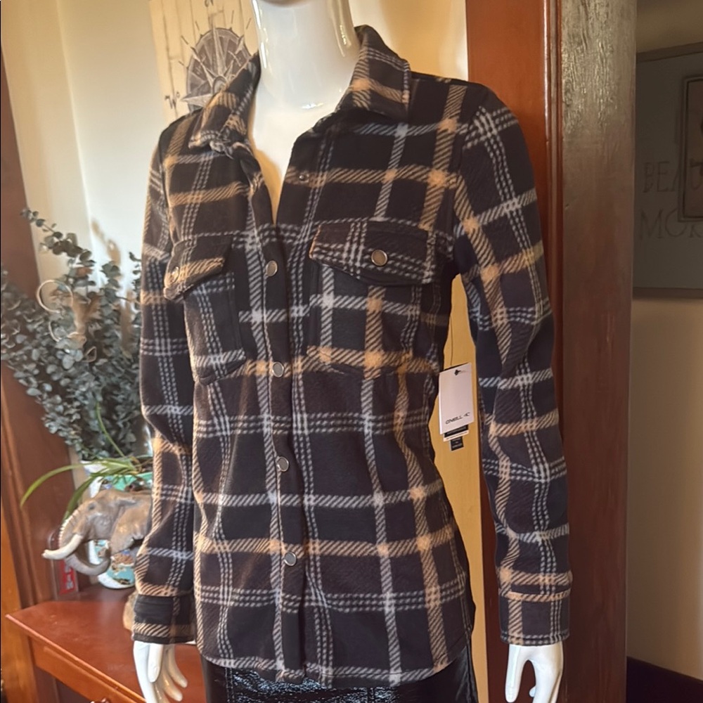 NWT O’Neill size extra small Plaid Button-Up Shirt - Black and Tan